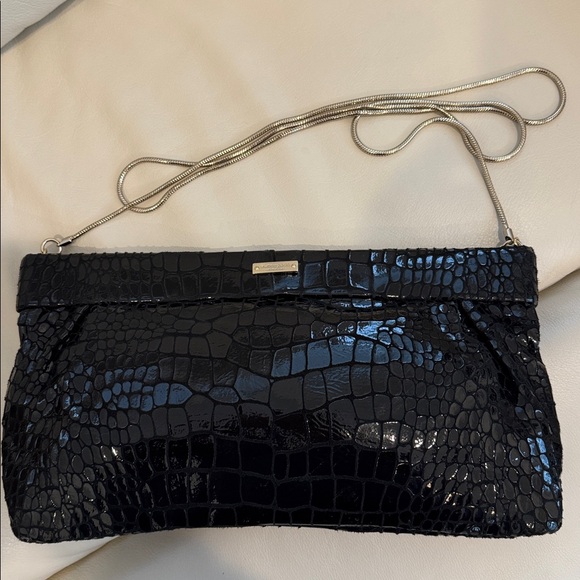 kate spade Handbags - Kate Spade black glossy goat leather snake embossed frame clutch crossbody EUC